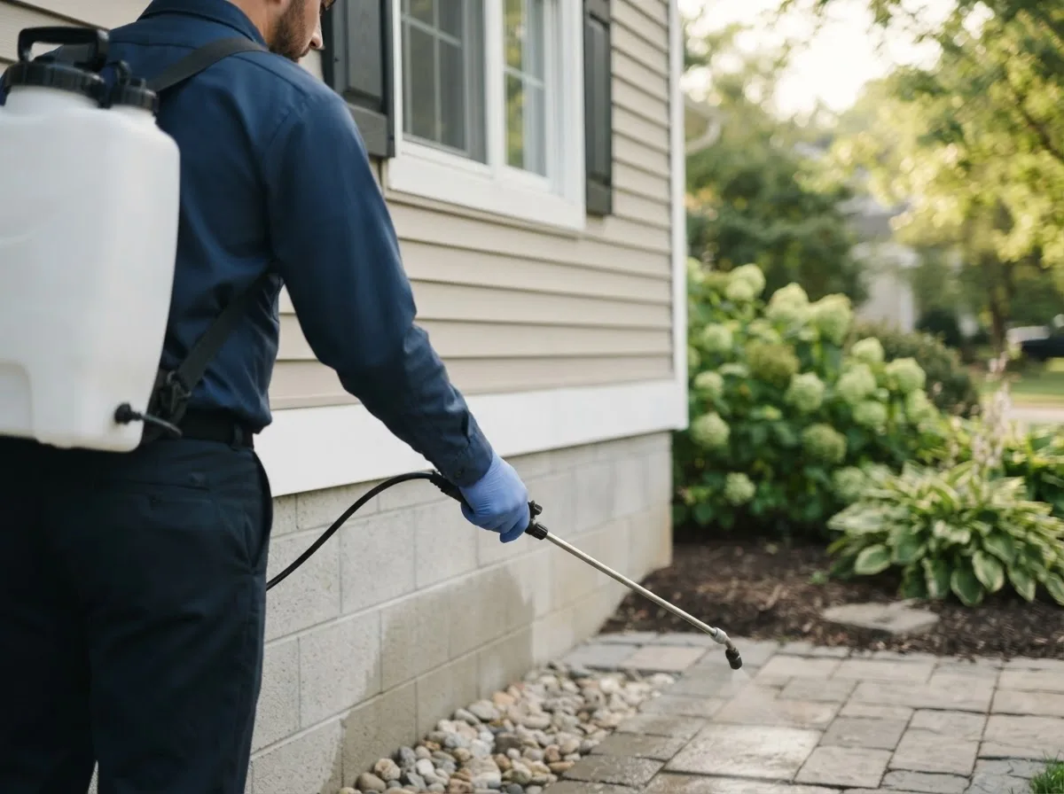 Pest control technician inspecting a home in Elmer City, WA